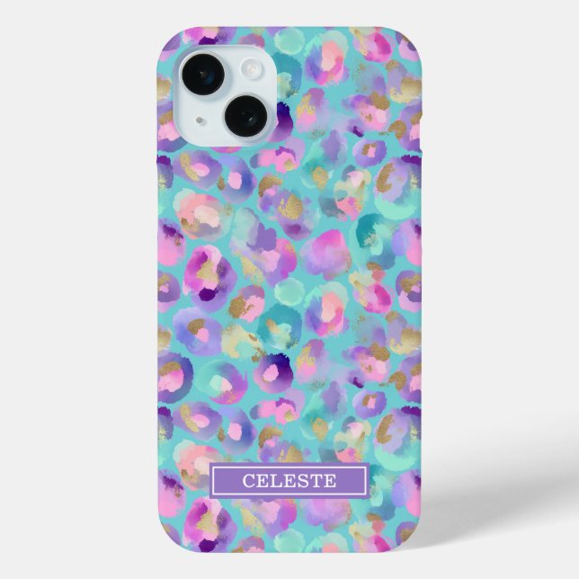 Aqua-Iris-Leopardendruck mit Monogramm Case-Mate iPhone Hülle (Rückseite)