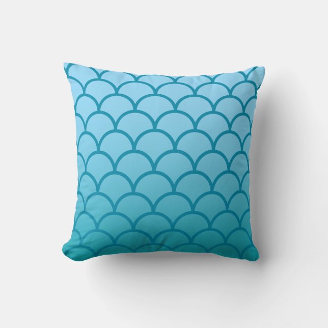 Aqua Japanese Wave Pattern Pillow Kissen (Vorderseite)