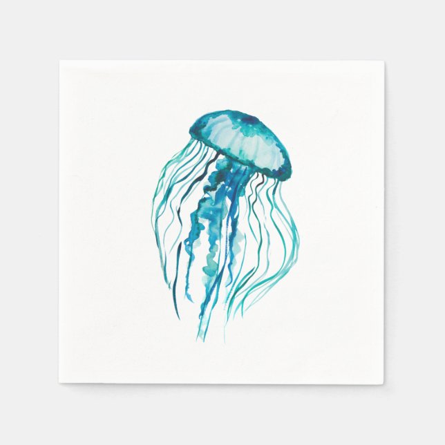Aqua Jellyfish Aquarelle Serviette (Vorderseite)
