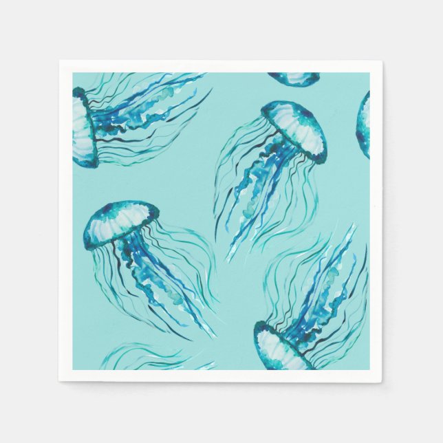 Aqua Jellyfish Aquarellmuster Serviette (Vorderseite)