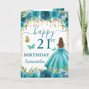 Aqua Kleid Rot haarige Prinzessin Geburtstag Karte