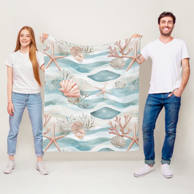 Aqua Korallen Botanisches Küstenmuster Fleecedecke (Beispiel)