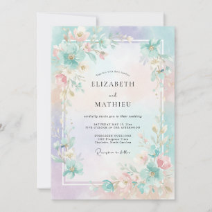Aqua Korallenblatt Hochzeit Einladung