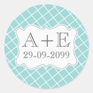 Aqua Kreuz schraffiert Vintage Hochzeitsmonogramm Runder Aufkleber