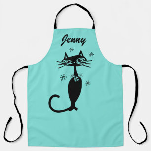 Aqua-Küchenschürze mit Retro-Atomkatze Schürze