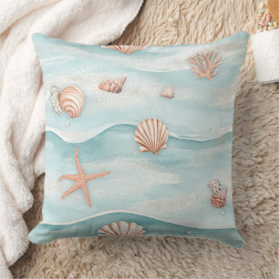 Aqua-Küsten-Muscheln & funkelnder Seestern (4) Kissen
