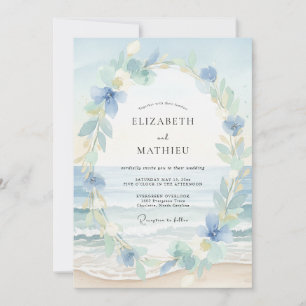 Aqua-Küstenkranz-Hochzeit Einladung