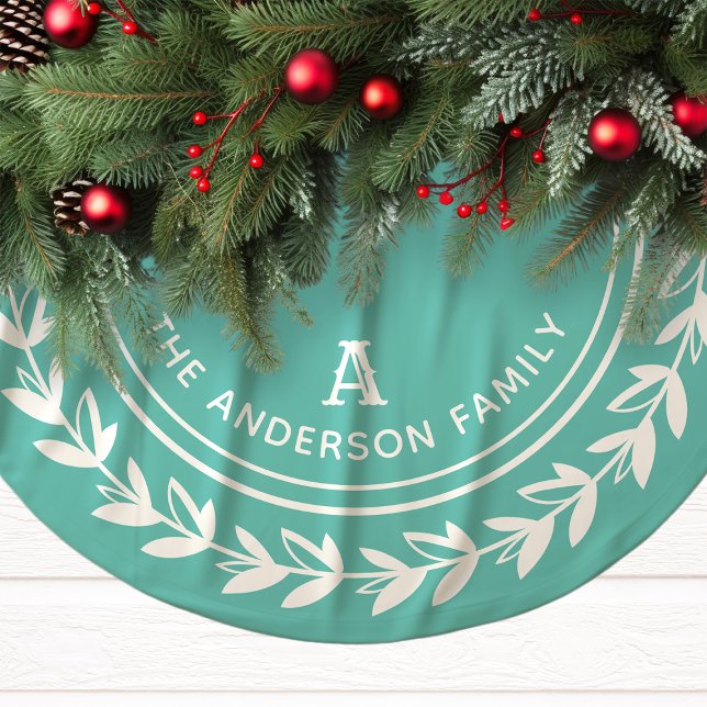 Aqua Laurel Wreath Familie Erstweihnachtsfest Polyester Weihnachtsbaumdecke (Von Creator hochgeladen)