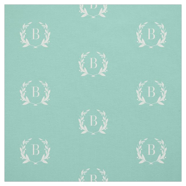 Aqua Laurel Wreath Monogram Stoff (Muster)