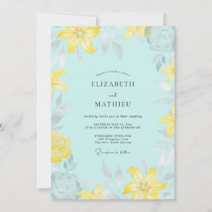 Aqua Lemon Lily Hochzeit Einladung