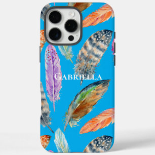 Aqua Lila Blue Orange Feathers iPhone 16 Pro Max Hülle