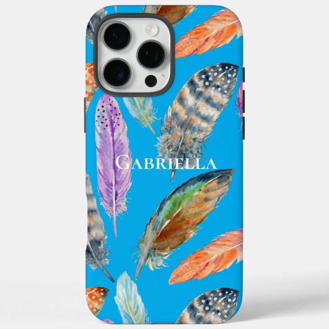 Aqua Lila Blue Orange Feathers Case-Mate iPhone Hülle (Rückseite)