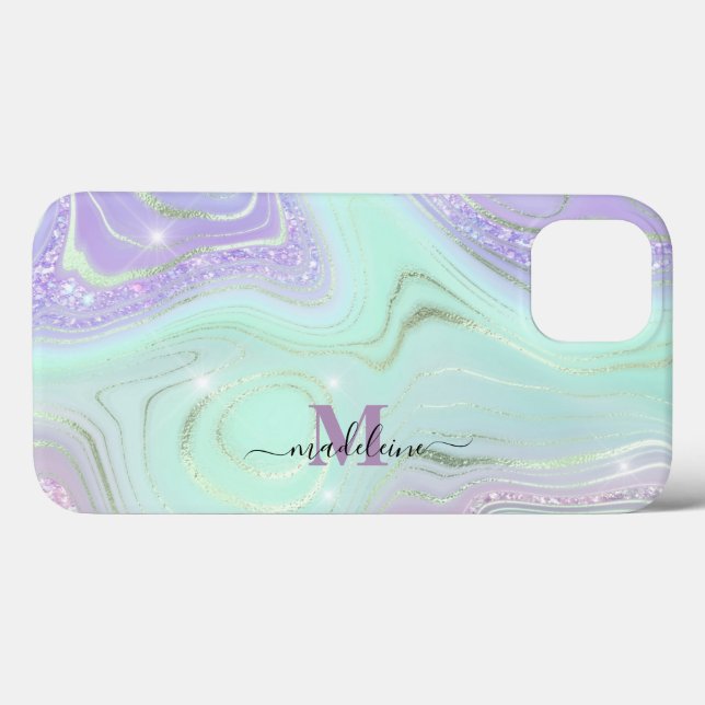 Aqua Lila Crystal Marble Iridescent Agate Case-Mate iPhone Hülle (Rückseite (Horizontal))