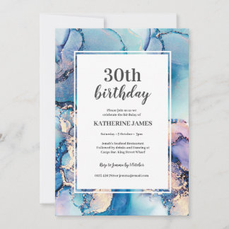 Aqua Lila Gold Geburtstagsparty Einladung