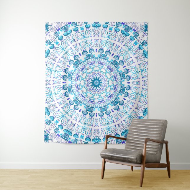 Aqua Lila Kaleidoskop Wandteppich (Beispiel)