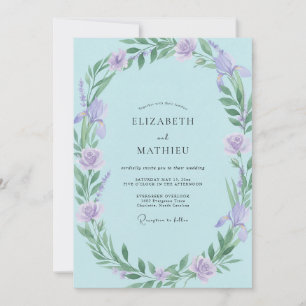 Aqua-Lila-Kranz-Hochzeit Einladung