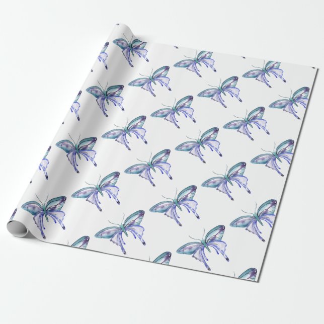 Aqua Lila Schmetterling Geschenkpapier (Ungerollt)