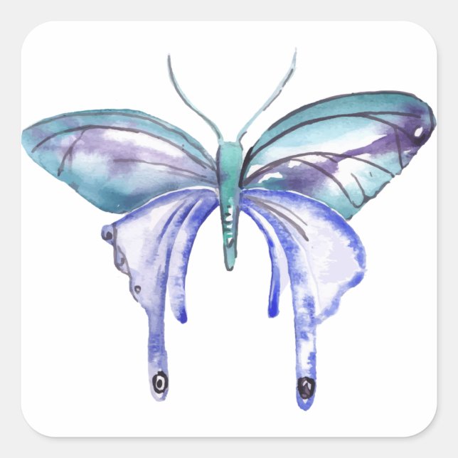Aqua Lila Schmetterling Quadratischer Aufkleber (Vorderseite)