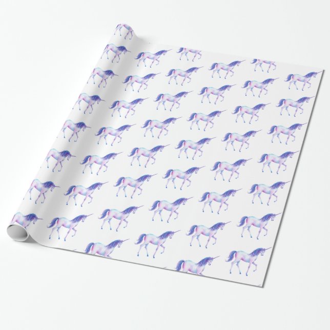 Aqua Lila White Unicorn Geschenkpapier (Ungerollt)