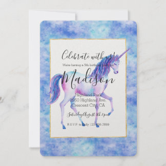 Aqua Lila White Unicorns Geburtstag Einladung