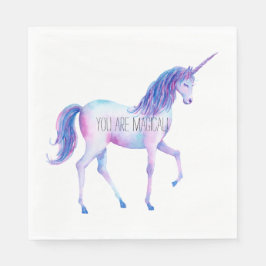 Aqua Lila White Unicorns Geburtstag Serviette