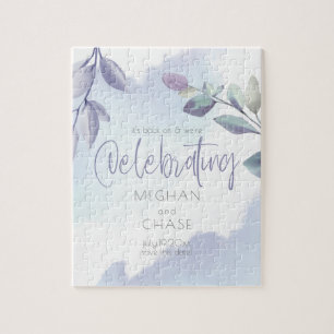 Aqua Lilac Blätter Save the Date Puzzle