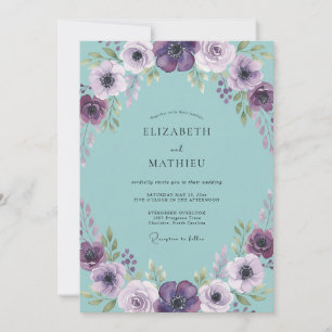 Aqua-Lilak-Anemonen-Hochzeit Einladung