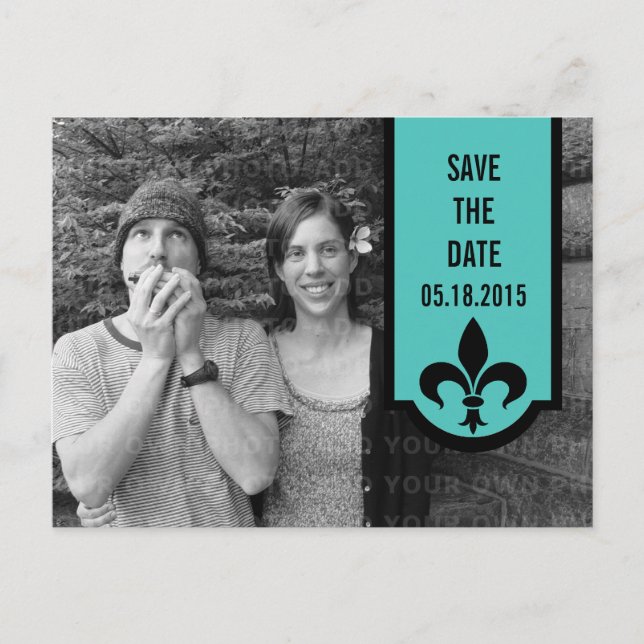 Aqua Lilie Banner Save the Date Postkarte (Vorderseite)
