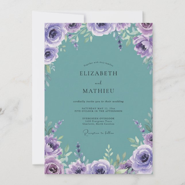 Aqua-Lilien-Hochzeit Einladung (Vorderseite)