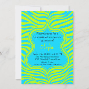 Aqua & Lime Green Zebra Abschluss Einladung