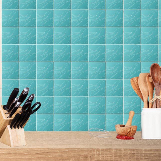 Aqua Line Waves Modern Minimalist Abstract Fliese (Von Creator hochgeladen)