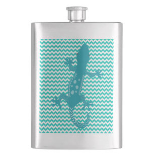 Aqua Lizard Aqua White Zickzack Strip Flask Flachmann