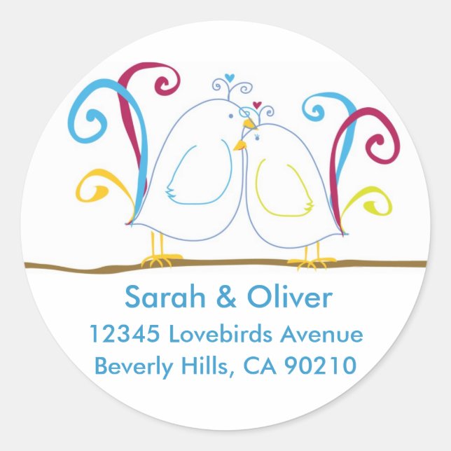 Aqua Love Bird Address Labels Runder Aufkleber (Vorderseite)