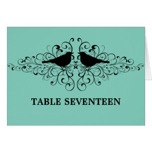 Aqua Love Bird Swirls Tischnummernkarte