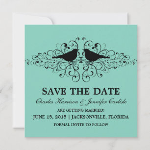 Aqua Love Bird Wirbel Save the Date einladen Einladung