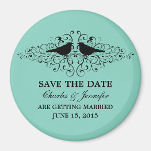 Aqua Love Bird Wirbel Speichern Sie das Date Magne Magnet