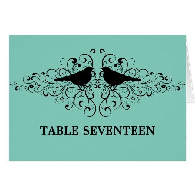 Aqua Love Bird Wirbel Tischnummer Card (Vorderseite (Horizontal))