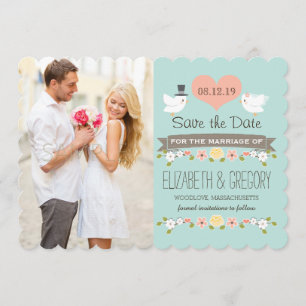 Aqua Love Birds Hochzeit Speichern Sie die Date Ca Save The Date