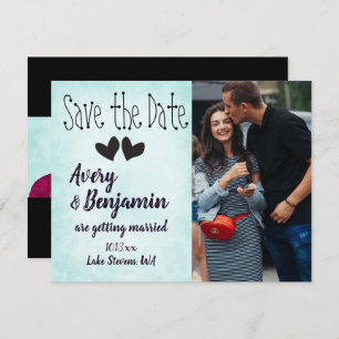 Aqua, Magenta, Save the Date Karte mit schwarzen H