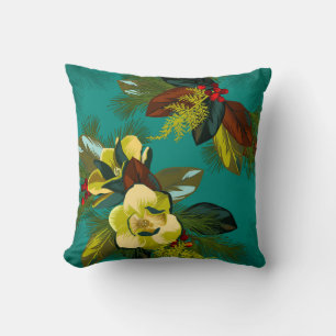Aqua Magnolia Floral Print Winter Throw Kissen