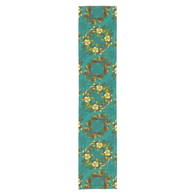 Aqua Magnolia Winter Table Runner Kurzer Tischläufer (Vorderseite)