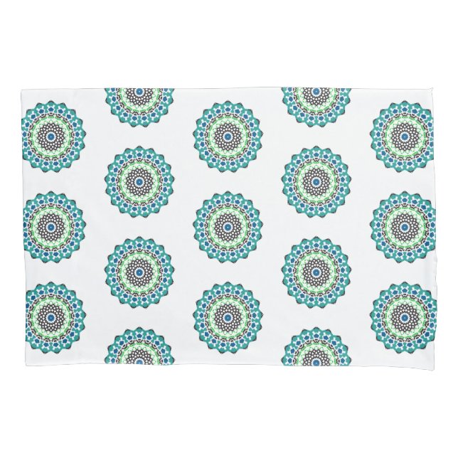 Aqua Mandala Pattern Boho Kissenbezug (Vorderseite)