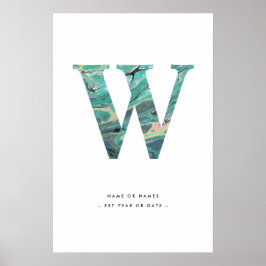 Aqua Marble Letter W Initial w/Personalization Art Poster