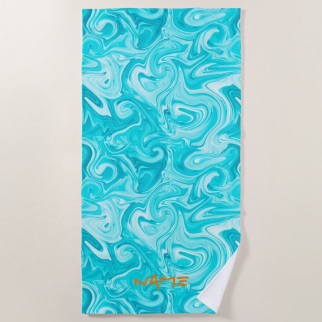 Aqua Marbled Paint NAME Orange Modern Surfer Water Strandtuch (Vorderseite)