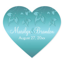 Aqua-marine Flora 1,5" Heart Sticker
