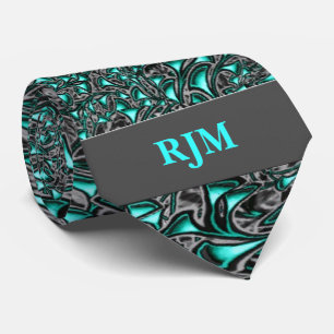 Aqua Marine und Holzkohle Paisley mit Monogram Krawatte
