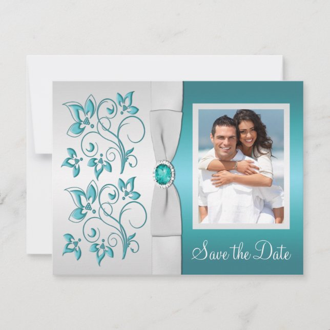 Aqua-marine und silberne Antwortkarte II Einladung (Vorderseite)