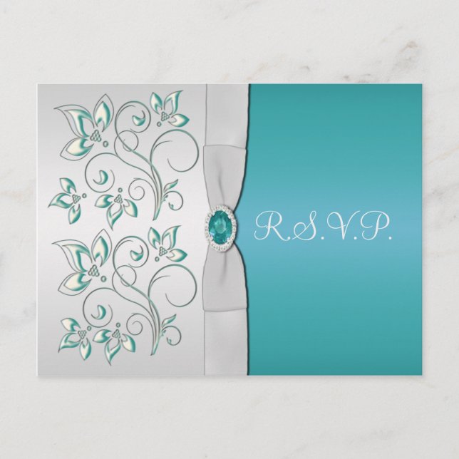 Aqua-marine und Silver R.S.V.P. Postkarte (Vorderseite)