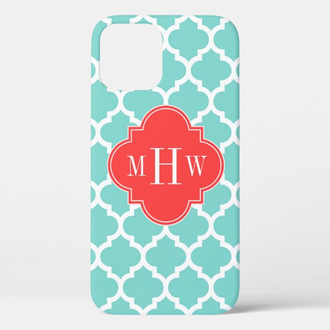 Aqua marokkanisch #5 Coral Red 3 Initial Monogram Case-Mate iPhone Hülle (Rückseite)