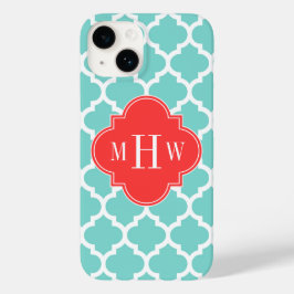 Aqua marokkanisch #5 Coral Red 3 Initial Monogram Case-Mate iPhone Hülle